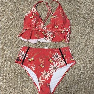 Pink butterfly Cupshe high waisted bikini size m